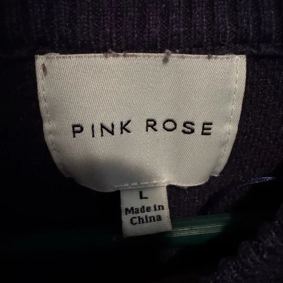 Pink Rose Dog Graphic Sweater L Navy Knit Pullover Cute Cropped Cozy - Picture 4 of 5